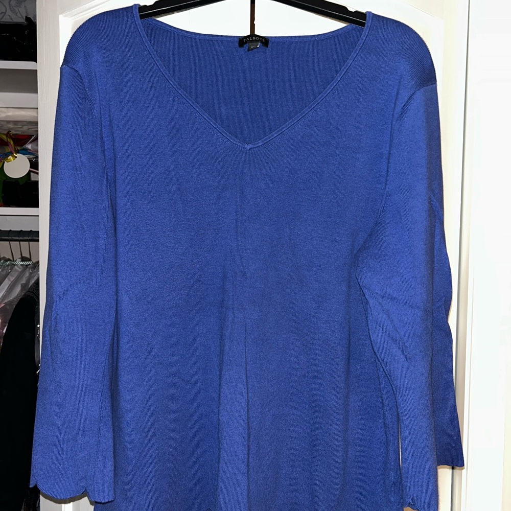 Talbots Scalloped Edge Royal Blue V-Neck Sweater